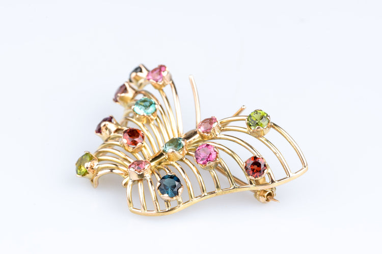 Broche Broche papillon vintage en or jaune sertie de 14 pierres fines multicolores 58 Facettes BCPAP5342-107