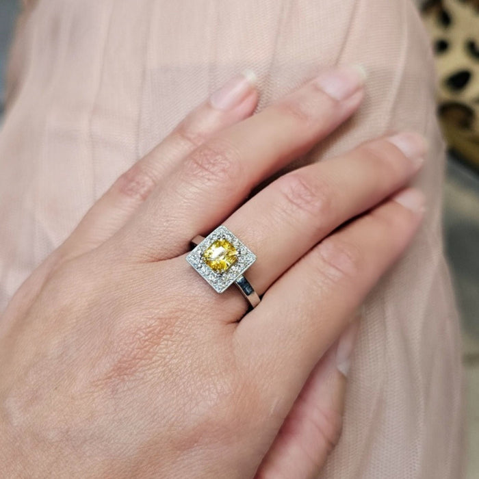 Bague 53 Bague en platine 850, diamants et saphir jaune naturels 58 Facettes CAE-RI-CSS-PLYSD