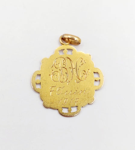 Pendentif Médaille religieuse Art Nouveau or rose et jaune Vierge Marie (circa 1917) 58 Facettes B01004