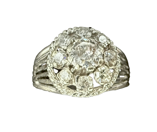 Bague 54.5 Bague or blanc sertie de 0,80 carat de diamants 58 Facettes