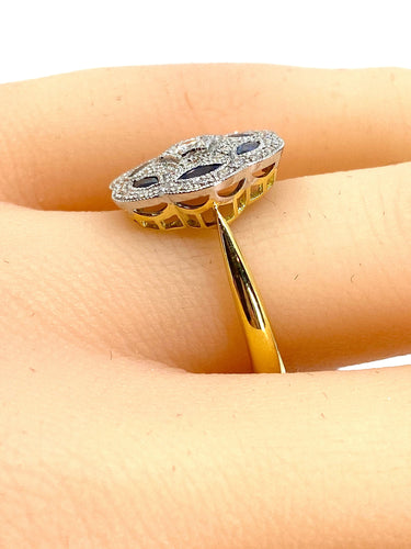 Bague 53 Bague en or jaune et or blanc18 carats en saphirs et diamants 58 Facettes AB219