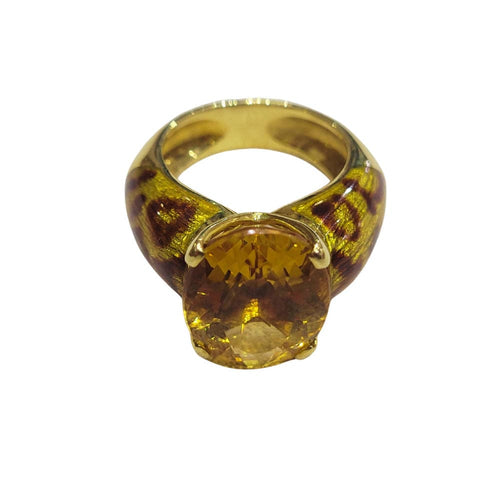 Bague 52 Bague en or jaune, citrine et émail 58 Facettes S223