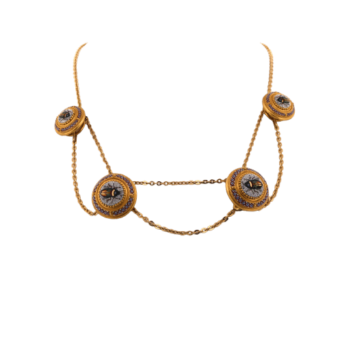 Collier Collier ancien avec scarabée et micromosaico en or jaune 18 kt 58 Facettes