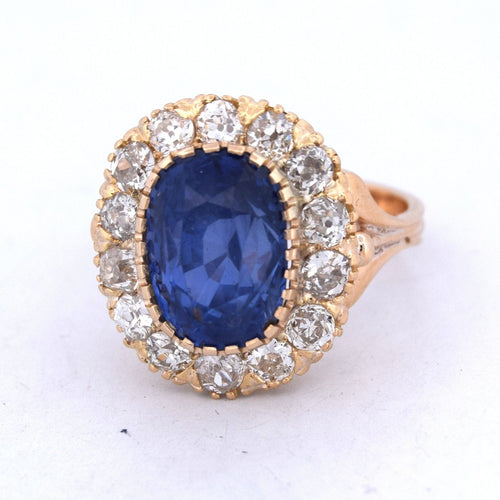 Bague 54 Bague ancienne en or jaune 18 carats avec saphir de 7,70 carats et diamants 58 Facettes AN504