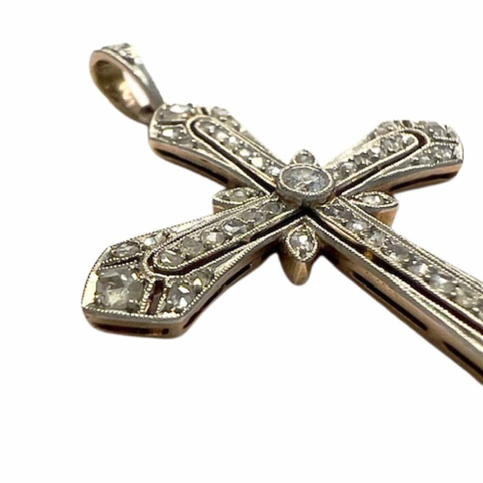 Pendentif Croix Art Déco 1920-1925 en or et platine diamants 58 Facettes Q42B