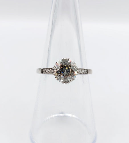 Bague 52.5 Bague solitaire Art déco en platine et diamant taille ancienne 1,40 carat 58 Facettes A06491
