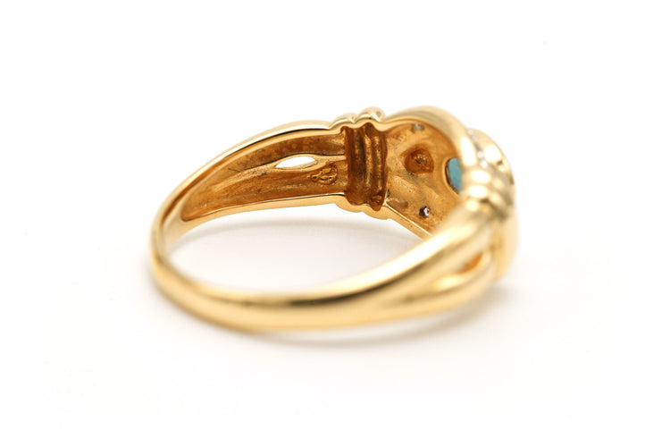 Bague 53 Bague contemporaine en or jaune et blanc 18k sertie d'un saphir et de diamants 58 Facettes 23174