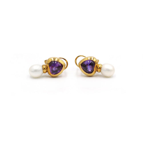 Boucles d'oreilles Boucles d'oreilles - Or jaune, améthystes et perles 58 Facettes 1120
