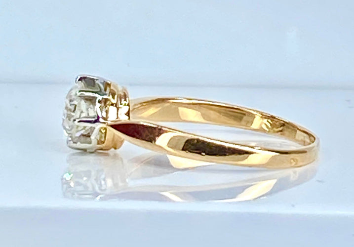 Bague 56 Bague solitaire en or jaune et platine, diamant 58 Facettes AB478