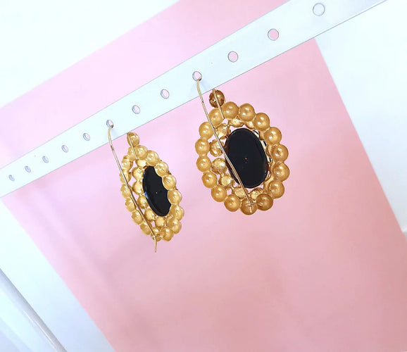 Boucles d'oreilles Boucles d'oreilles Dormeuses anciennes (1940-1950 ) - Onyx noir - Or Jaune 18K 58 Facettes AA 1652