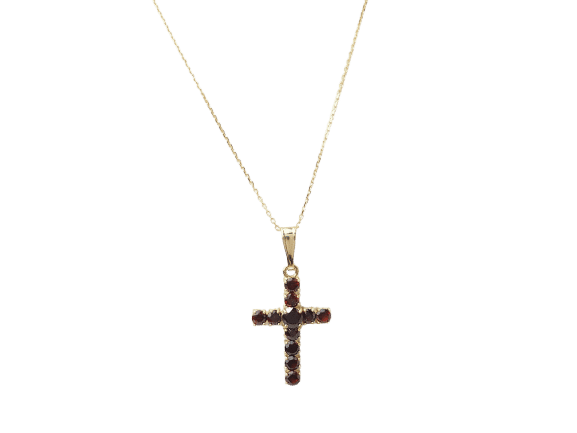 Collier Collier pendentif croix en or jaune et grenats 58 Facettes 33126