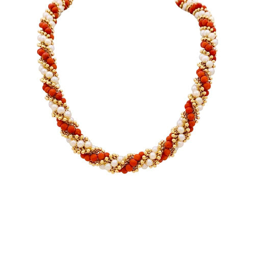 Collier Collier-Sautoir Van Cleef & Arpels, "Twist", or jaune, corail, perles. 58 Facettes 34876