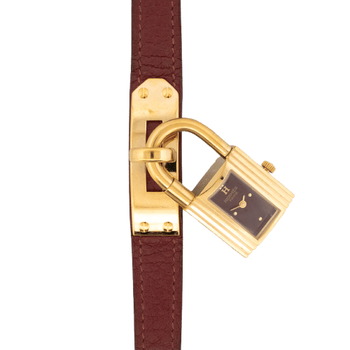 Montre Hermès - Montre Kelly en acier doré, cadran bordeaux 58 Facettes