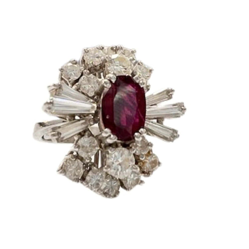 Bague 50 Bague design rétro 1945-1950 en or avec diamants de 2,14 ct et rubis 58 Facettes Q323(966)