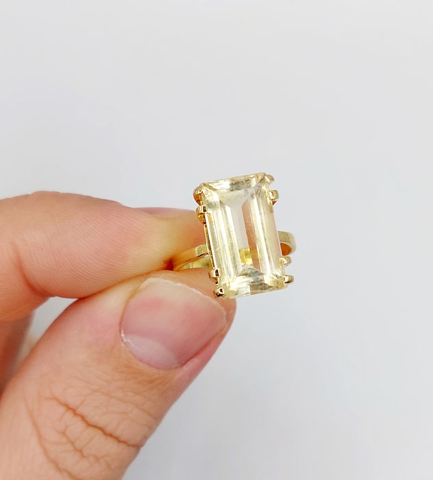 Bague cocktail or rose 18k ornée d'une citrine de 6.65 carats art deco