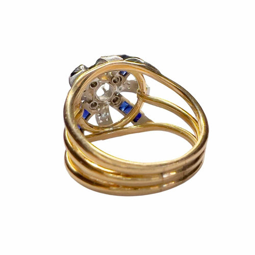 Bague Bague rétro des années 40 en or et platine avec diamants et saphir 58 Facettes CH52(04553)