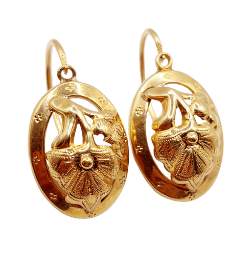 Boucles d'oreilles Dormeuses victoriennes poissardes à fleurs en or rose 18k (circa 1890) 58 Facettes A06467
