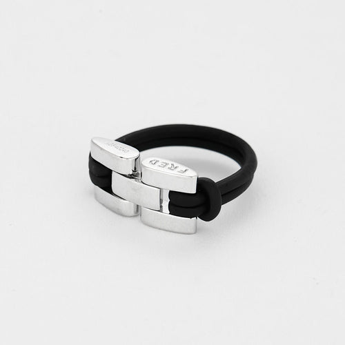 FRED - Move one - Bague en or blanc et cordon en caoutchouc