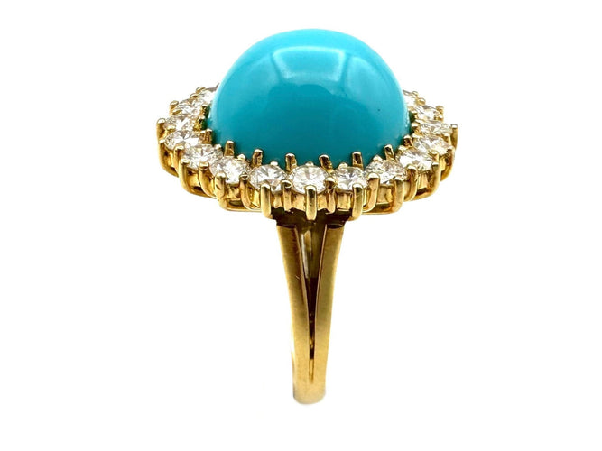Bague 51 Bague "Marguerite" or jaune 18K, turquoise et diamants 58 Facettes