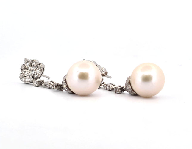 Boucles d'oreilles Superbes boucles d'oreilles en platine avec diamants et perles 58 Facettes