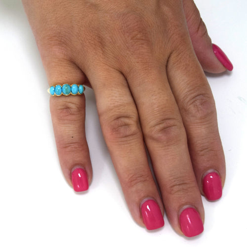 ANELLO IN ORO GIALLO 18 KT CON TURCHESE CABOCHON 58 Facettes