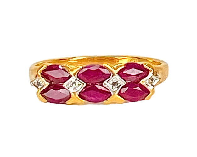 Bague 50 Bague en or jaune 18 carats, 6 rubis et 4 diamants 58 Facettes AB551