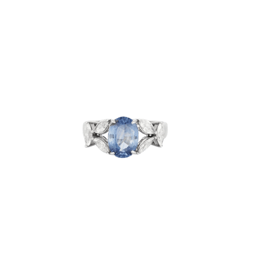 Bague or blanc saphir bleu diamants