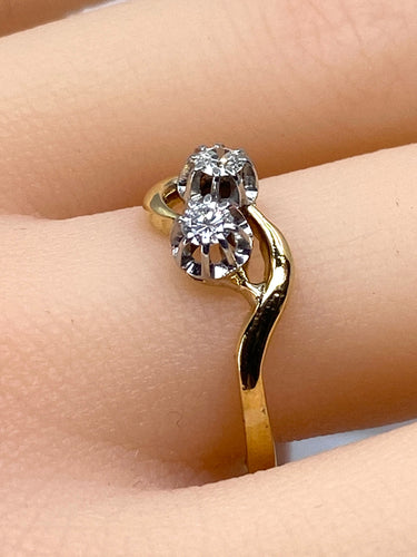 Bague toi et moi or jaune et blanc diamants