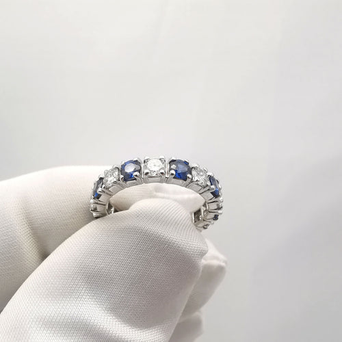 Bague 50 Alliance américaine Or blanc Diamants et Saphirs 58 Facettes