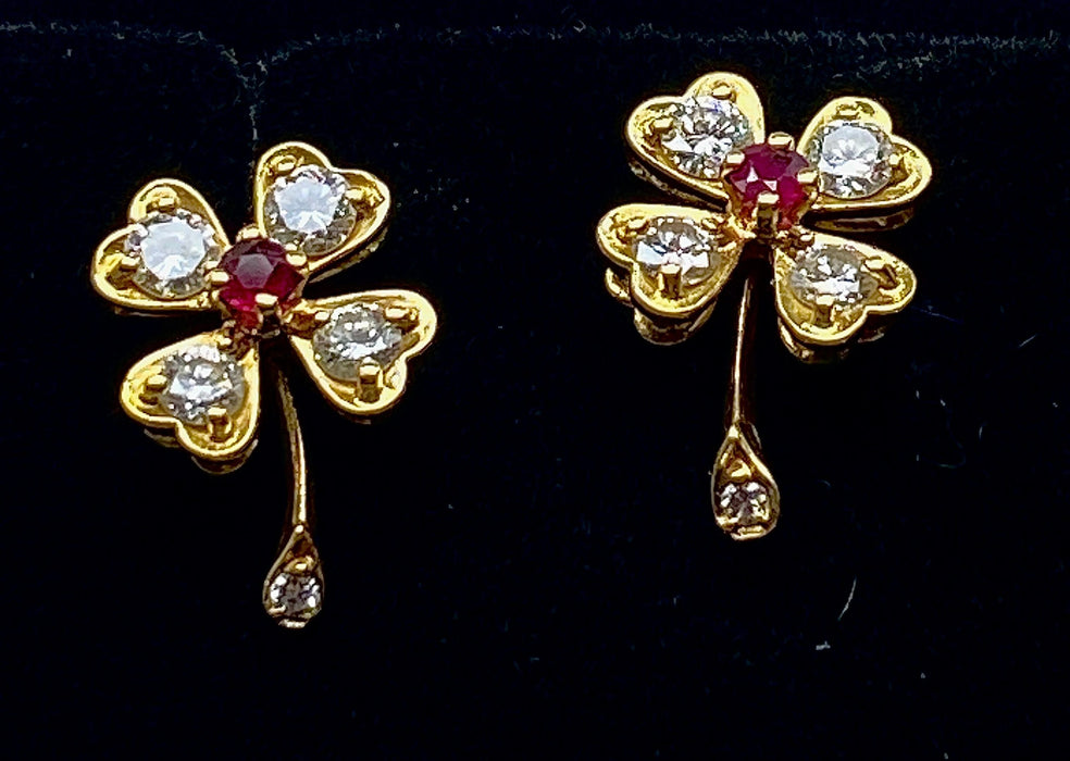 Boucles d'oreilles Boucles d’oreilles or jaune rubis diamants 58 Facettes AB459