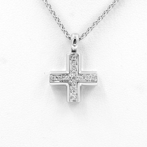 Collier Bulgari avec croix en or blanc et diamants