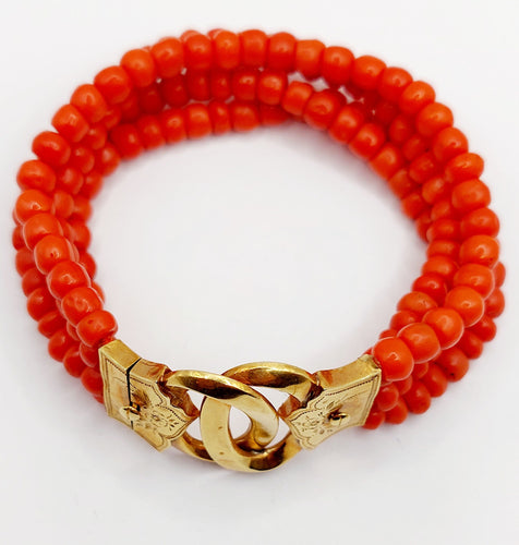 Bracelet Bracelet or jaune, rangs de perles de corail (circa 1880) 58 Facettes A06367