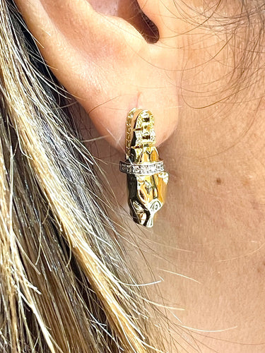 Boucles d'oreilles Parure 3 pièces têtes de panthères or jaune 18 carats , pierres synthétiques 58 Facettes