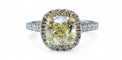 Bague 52 Solitaire en diamant jaune naturel fancy yellow certifié , or 18 carats 58 Facettes