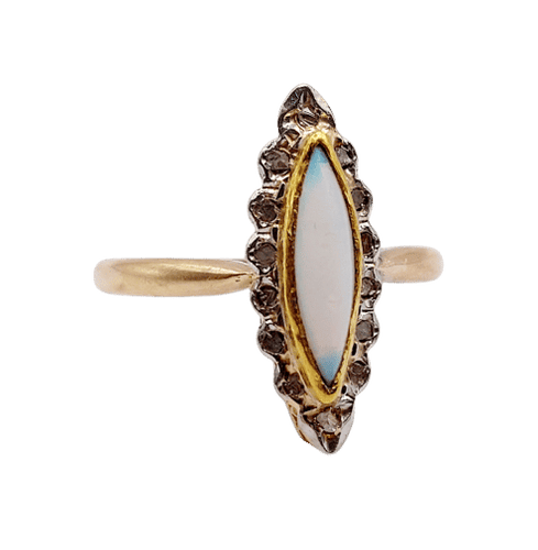 Bague 57 Bague marquise or rose, opale et diamants taille rose (circa 1900) 58 Facettes A06341