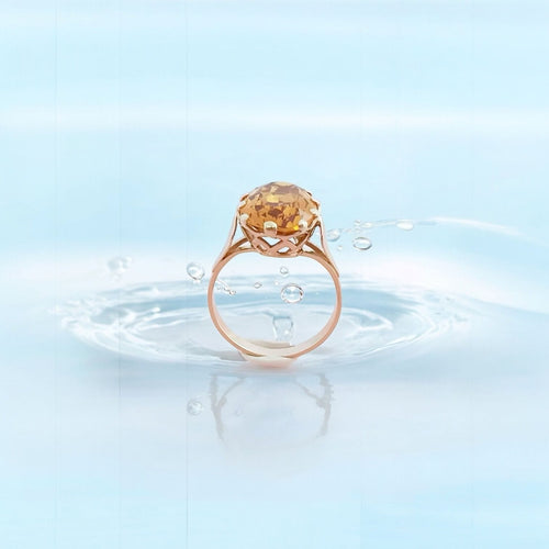 Bague 56.5 Bague Citrine Ambrée en solitaire Or Jaune 18 K 58 Facettes AA 1681