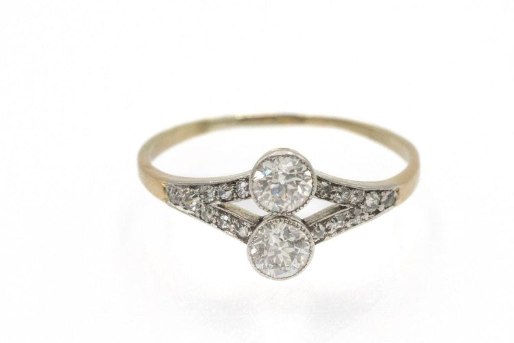 Bague 59 Bague classique avec diamants taille ancienne en or jaune et platine 58 Facettes 11613