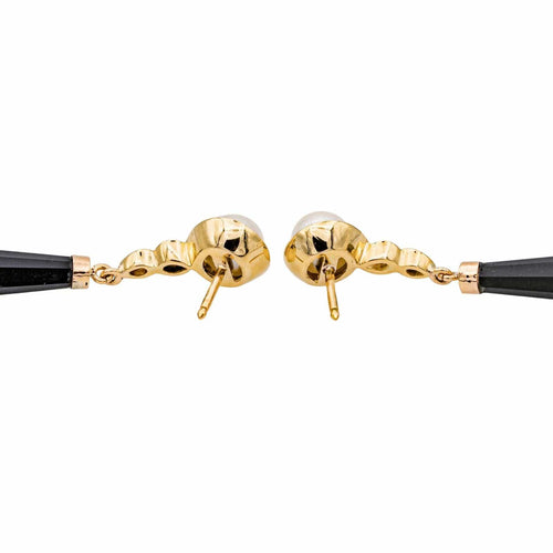 Boucles d'oreilles Boucles d'oreilles Pendantes Or jaune Perle de culture, Onyx, Diamant 58 Facettes 3853930RV