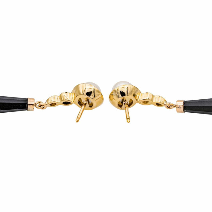 Boucles d'oreilles Pendantes Or jaune Perle de culture, Onyx, Diamant