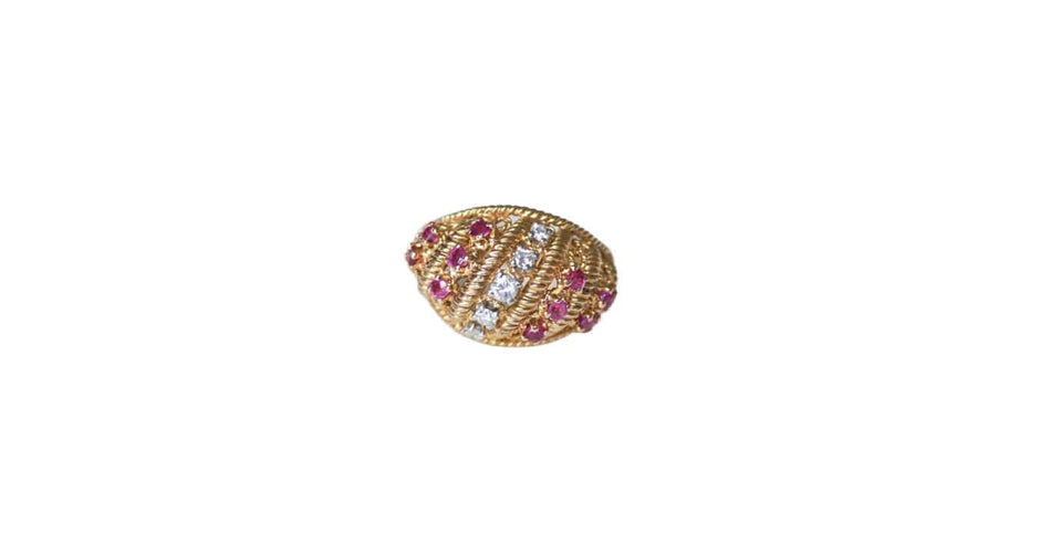 Bague 56.5 Bague Boule torsade or jaune, diamants et rubis 58 Facettes