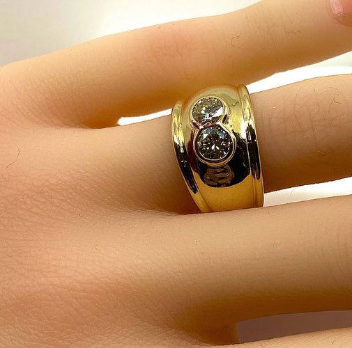 Bague Bague jonc/ bandeau en or jaune 18 carats ornée de 2 diamants 58 Facettes AB430