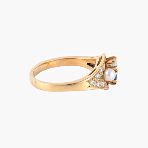 Bague 55 Bague Saphir Perles Diamants 58 Facettes