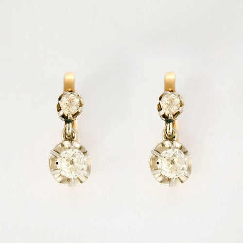 Boucles d'oreilles Dormeuses or jaune et blanc et diamants 58 Facettes GULK225