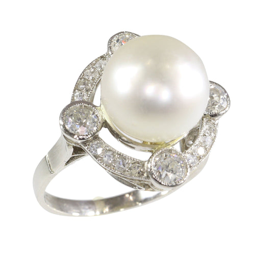 Bague Art déco en perles et diamants des années 1920 : une déclaration d'élégance intemporelle
