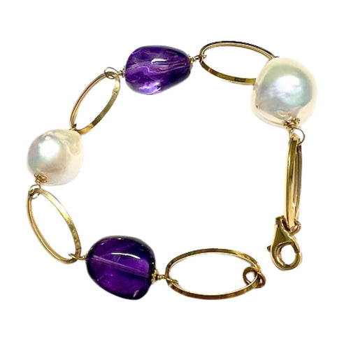 Bracelet Bracelet contemporain en or 18 ct avec améthyste et perle 58 Facettes Q1000A