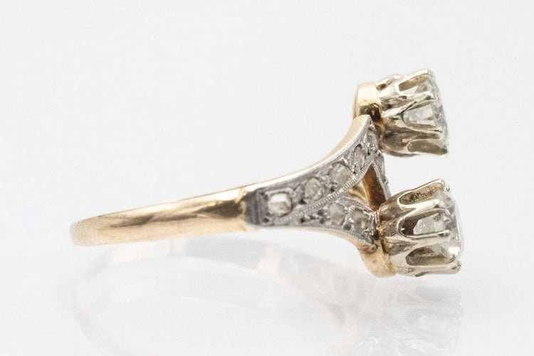 Bague 57 Bague en or Toi et Moi avec diamants taille brillant et taille rose. 58 Facettes 11220