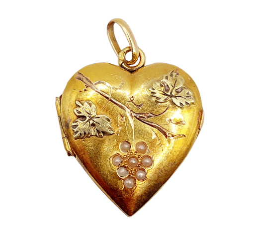 Pendentif Pendentif porte-photo antique feuille de vigne en or rose 18k et perles 58 Facettes A06357