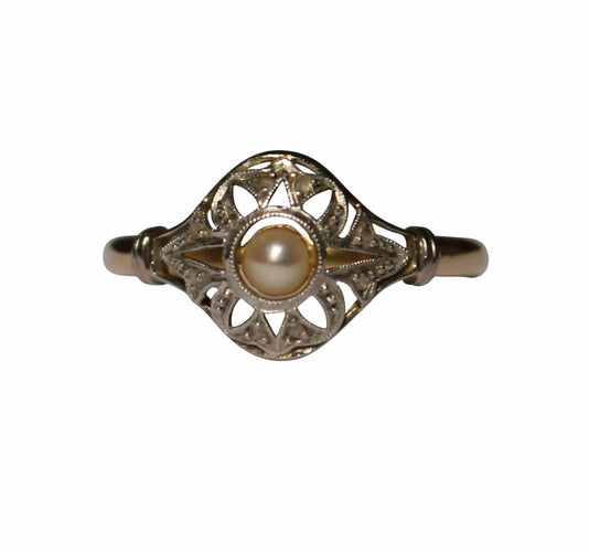 Bague 56 Bague Art Déco deux ors et perle 58 Facettes 597