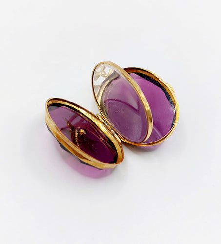 Pendentif Pendentif photo, reliquaire antique or jaune, verre violet et perle 58 Facettes A06193