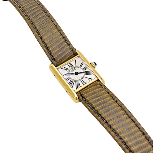 Montre Montre Cartier, "Tank Must" argent plaqué or, cuir. 58 Facettes 34826
